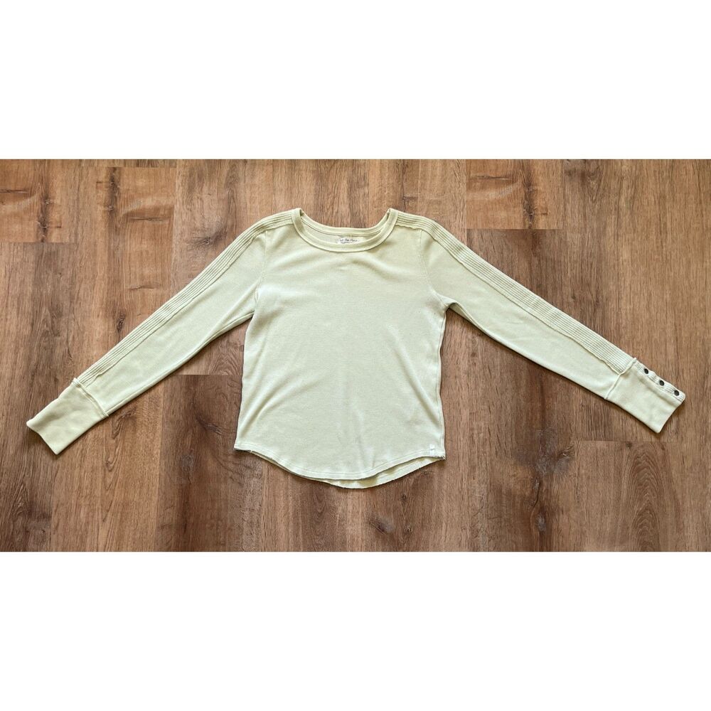 We The Free  Free People Yellow Long Sleeve Cuff Shirt Top  Women's Size Large - Picture 3 of 11